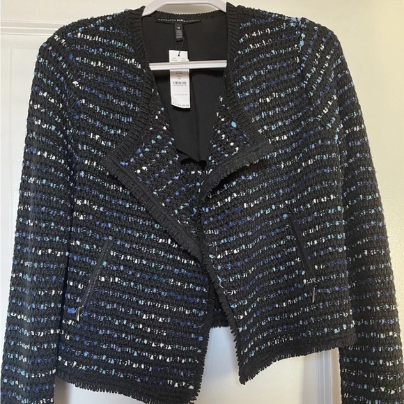 White House Black Market Short Tweed Jacket with Looped Fringe Trim - Picture 4 of 8